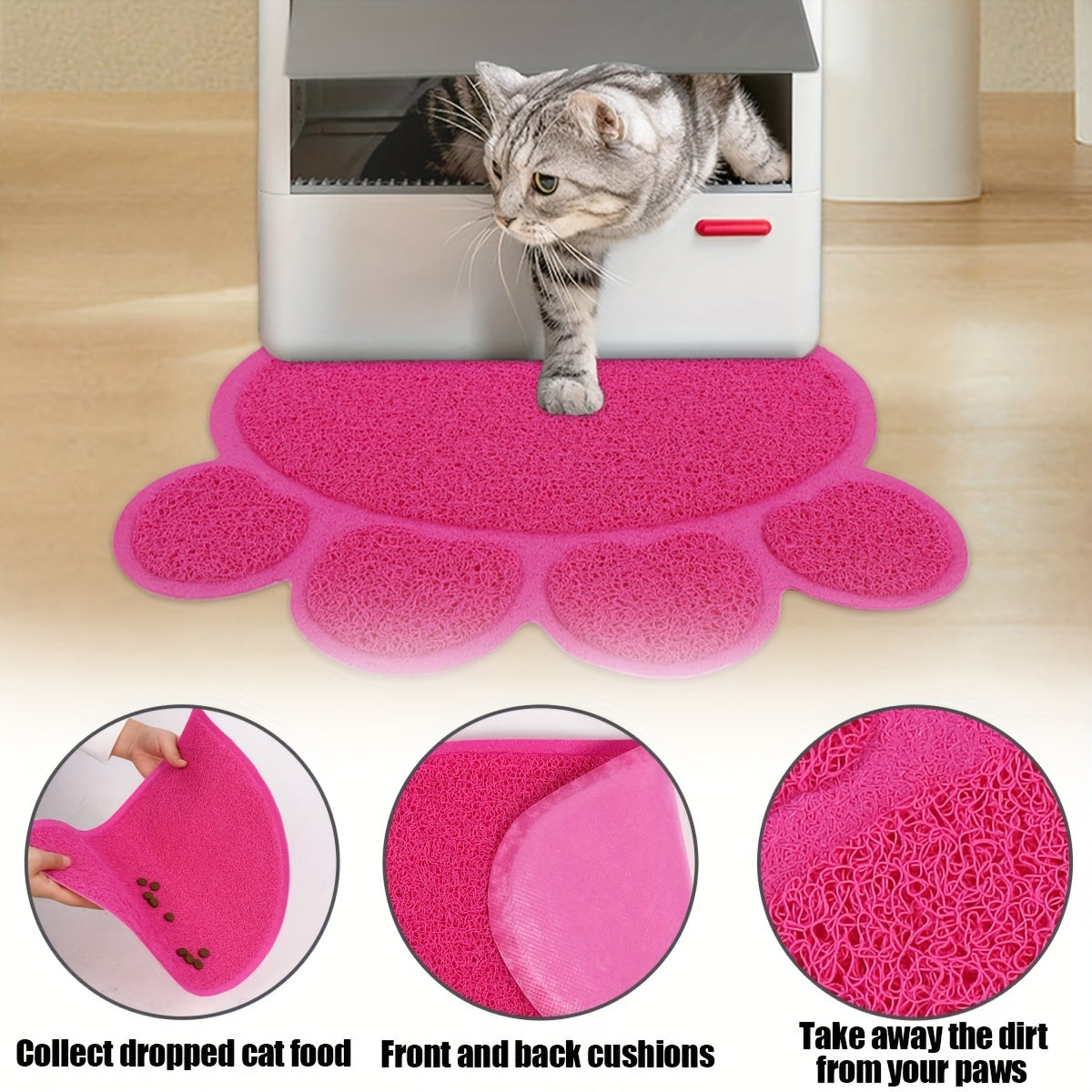 Tapis de Litière Antidérapant en Forme de Patte – Anti-éclaboussures & Anti-dérapant pour Bac à Litière de Chat