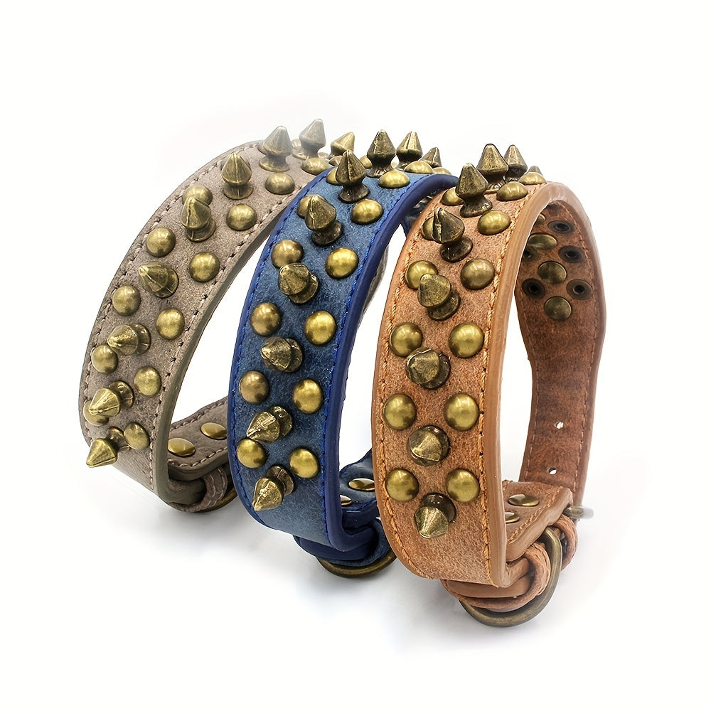 Collier pour Chien en Similicuir PU avec Clous et Rivets – Style Rock pour Petits et Moyens Chiens