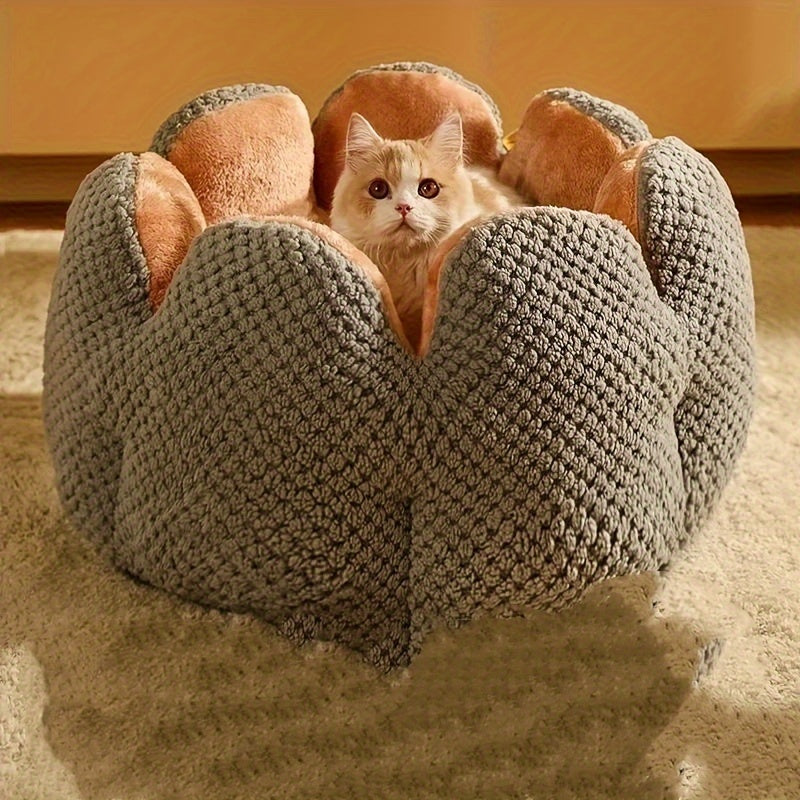 Coussin Douillet en Forme de Fleur pour Chat ou Chiot – Panier Rond en Peluche, Moelleux et Chaleureux pour l’Hiver