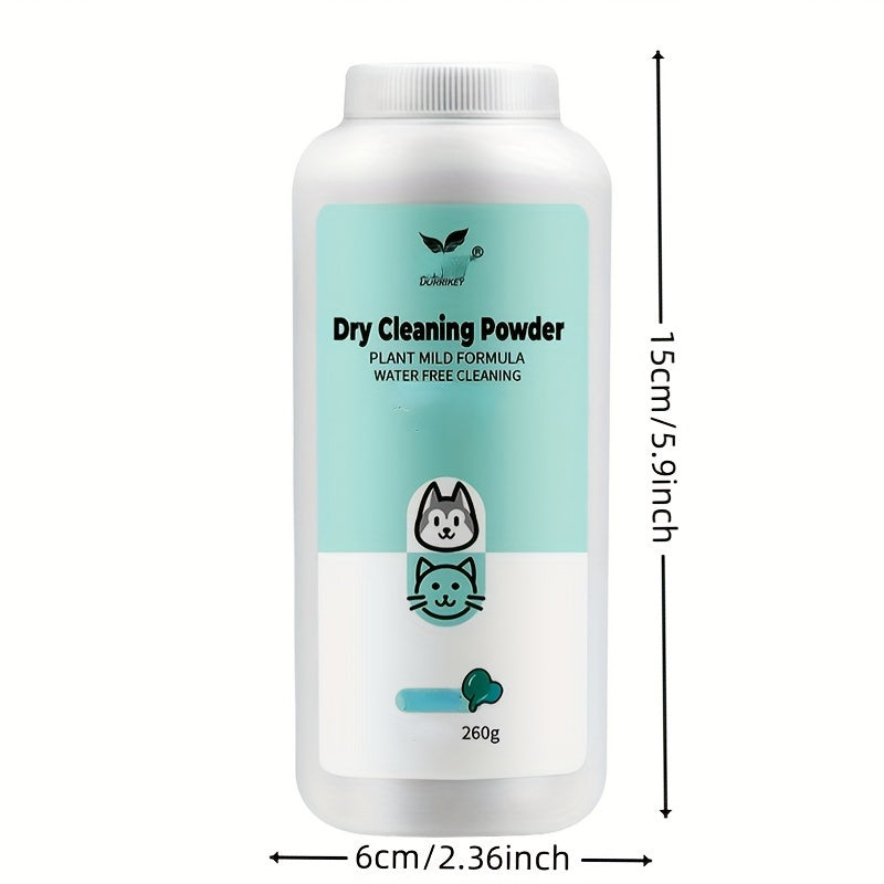 Poudre de Nettoyage à Sec pour Animaux – 260g – Shampooing Sans Rinçage pour Chiens, Chats, Chiots et Lapins – Soin Nettoyant Sec et Déodorant