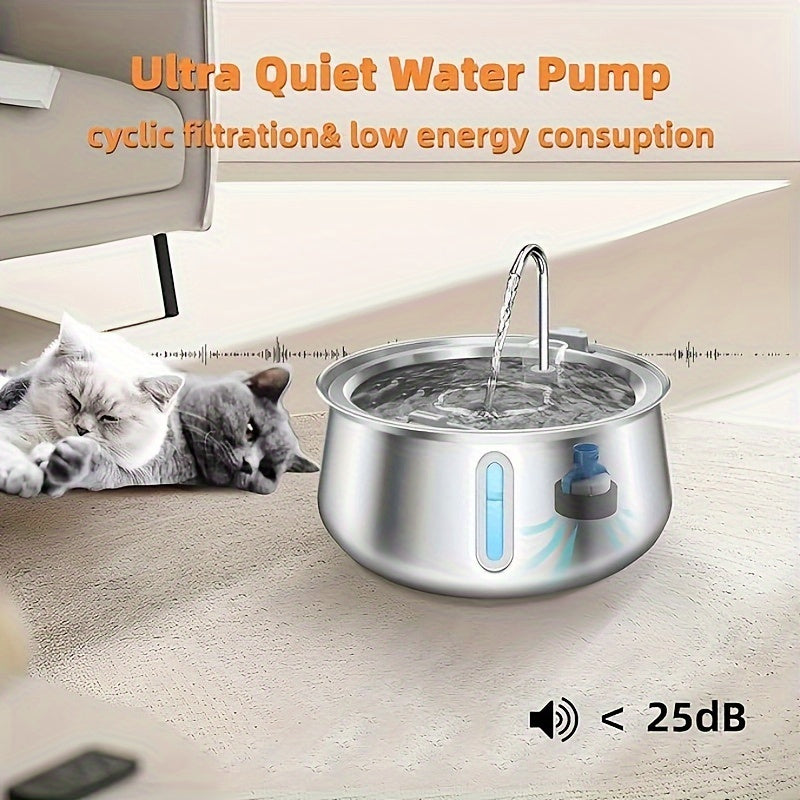 Fontaine à Eau Automatique en Acier Inoxydable pour Chat – 4L / 134oz – Distributeur d’Eau Silencieux avec Fenêtre de Niveau et Bec Imitation Robinet – Idéale pour Chats d’Intérieur