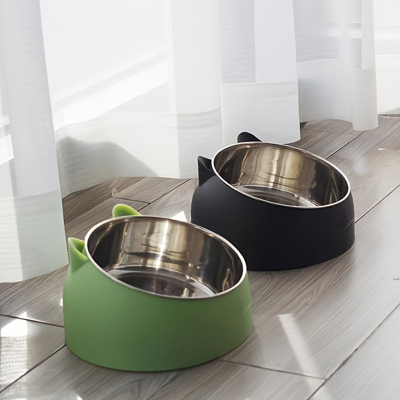 Set de Gamelles pour Chien et Chat – Bol en Acier Inoxydable et Support en Plastique – Design Cartoon Ludique – Sans Pile