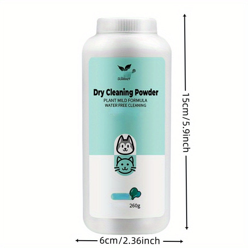 Poudre de Nettoyage à Sec pour Animaux – 260g – Shampooing Sans Rinçage pour Chiens, Chats, Chiots et Lapins – Soin Nettoyant Sec et Déodorant