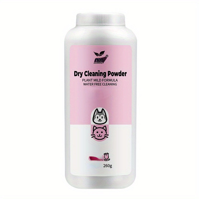 Poudre de Nettoyage à Sec pour Animaux – 260g – Shampooing Sans Rinçage pour Chiens, Chats, Chiots et Lapins – Soin Nettoyant Sec et Déodorant