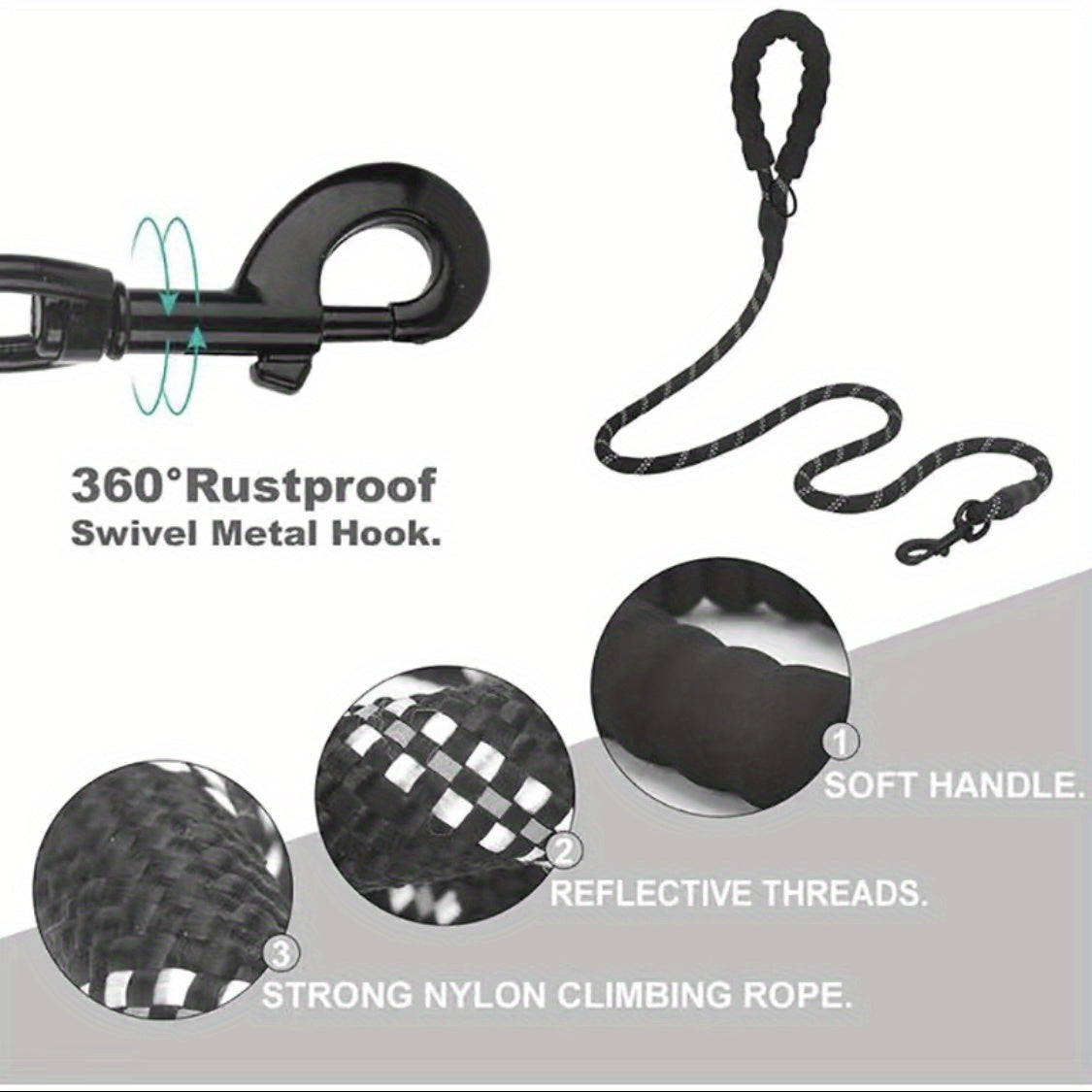 Laisse en Nylon Renforcée pour Chien – Corde Ronde Réfléchissante, Épaissie et Allongée – Laisse de Traction pour Chiens Moyens et Grands