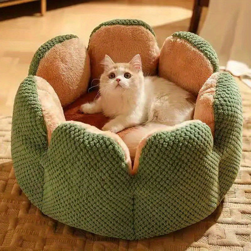 Coussin Douillet en Forme de Fleur pour Chat ou Chiot – Panier Rond en Peluche, Moelleux et Chaleureux pour l’Hiver