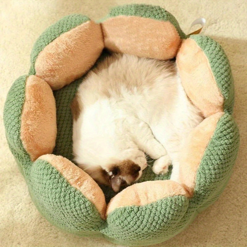 Coussin Douillet en Forme de Fleur pour Chat ou Chiot – Panier Rond en Peluche, Moelleux et Chaleureux pour l’Hiver
