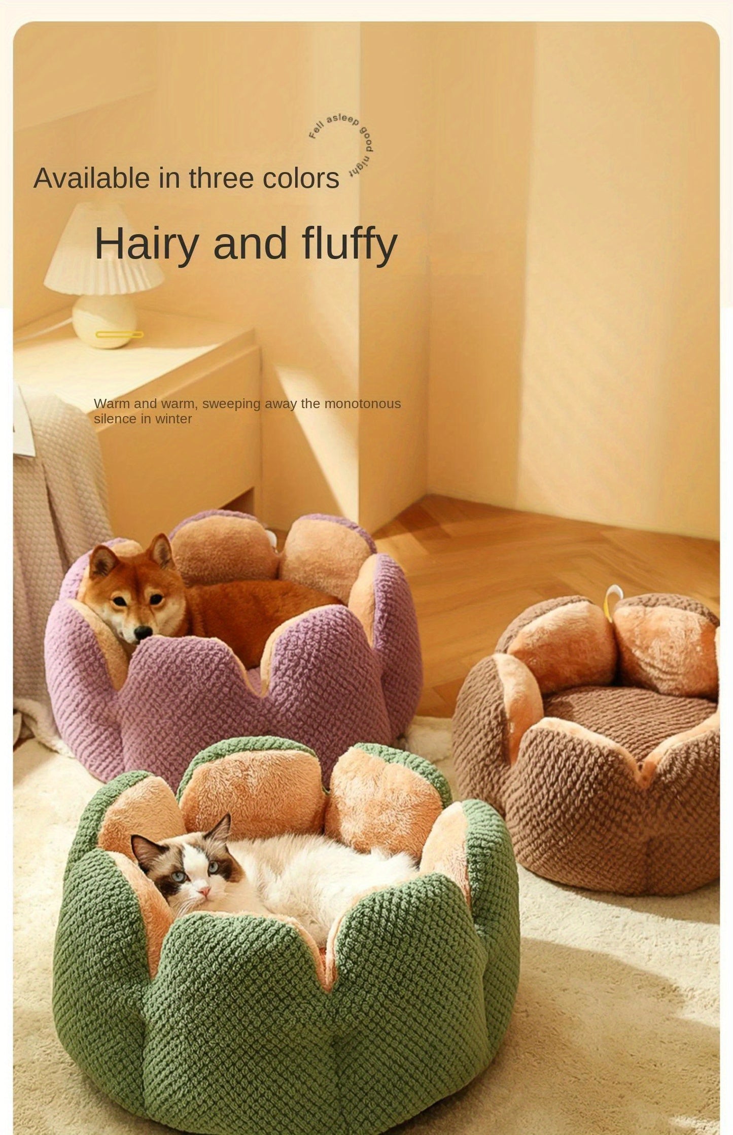 Coussin Douillet en Forme de Fleur pour Chat ou Chiot – Panier Rond en Peluche, Moelleux et Chaleureux pour l’Hiver