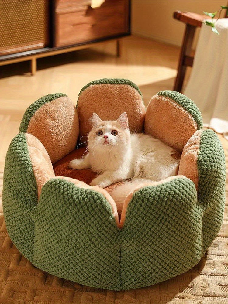 Coussin Douillet en Forme de Fleur pour Chat ou Chiot – Panier Rond en Peluche, Moelleux et Chaleureux pour l’Hiver