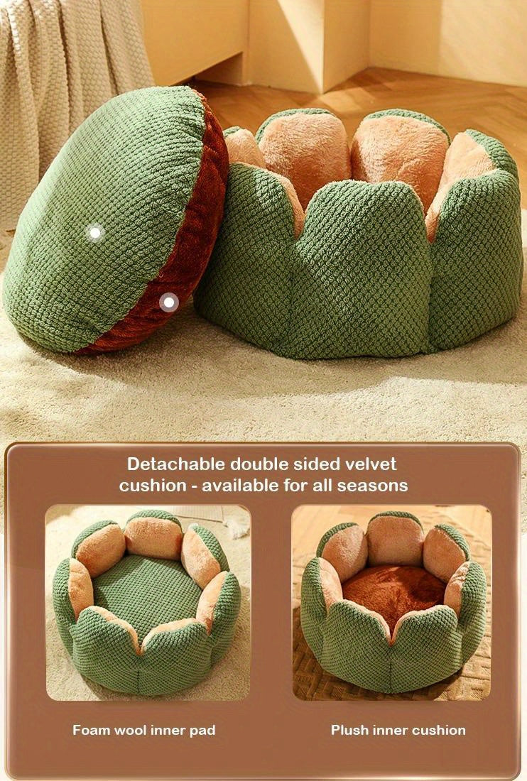 Coussin Douillet en Forme de Fleur pour Chat ou Chiot – Panier Rond en Peluche, Moelleux et Chaleureux pour l’Hiver