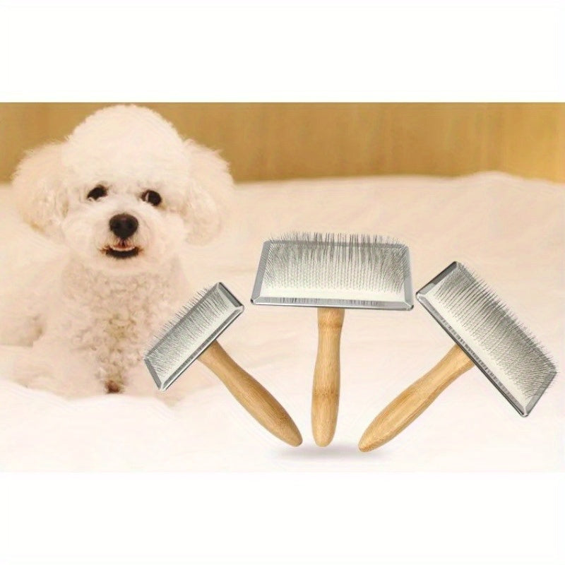 Kit de Brosses de Toilettage pour Chien & Chat – Manche en Bois Massif, Peigne Démêlant Inox & Brosse de Massage