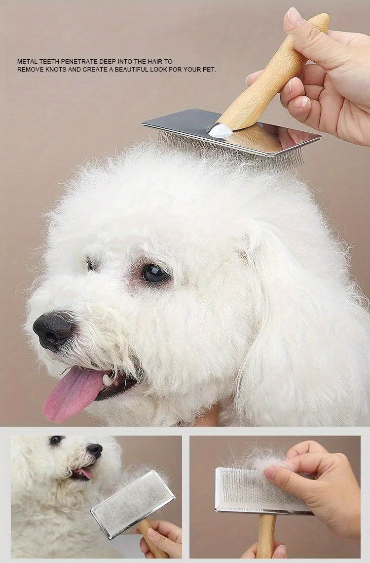 Kit de Brosses de Toilettage pour Chien & Chat – Manche en Bois Massif, Peigne Démêlant Inox & Brosse de Massage