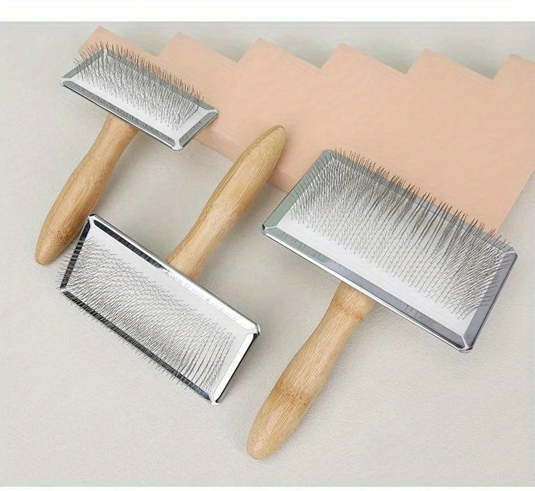 Kit de Brosses de Toilettage pour Chien & Chat – Manche en Bois Massif, Peigne Démêlant Inox & Brosse de Massage