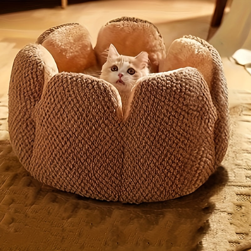 Coussin Douillet en Forme de Fleur pour Chat ou Chiot – Panier Rond en Peluche, Moelleux et Chaleureux pour l’Hiver