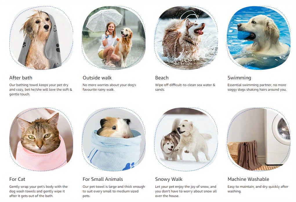 Serviette pour Chien et Chat – Serviette de Bain Absorbante en Microfibre – Séchage Rapide – Idéale pour Chiens Moyens, Chiots et Chats – Produit de Toilette pour Animaux
