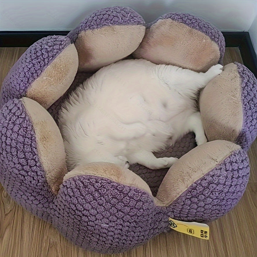 Coussin Douillet en Forme de Fleur pour Chat ou Chiot – Panier Rond en Peluche, Moelleux et Chaleureux pour l’Hiver