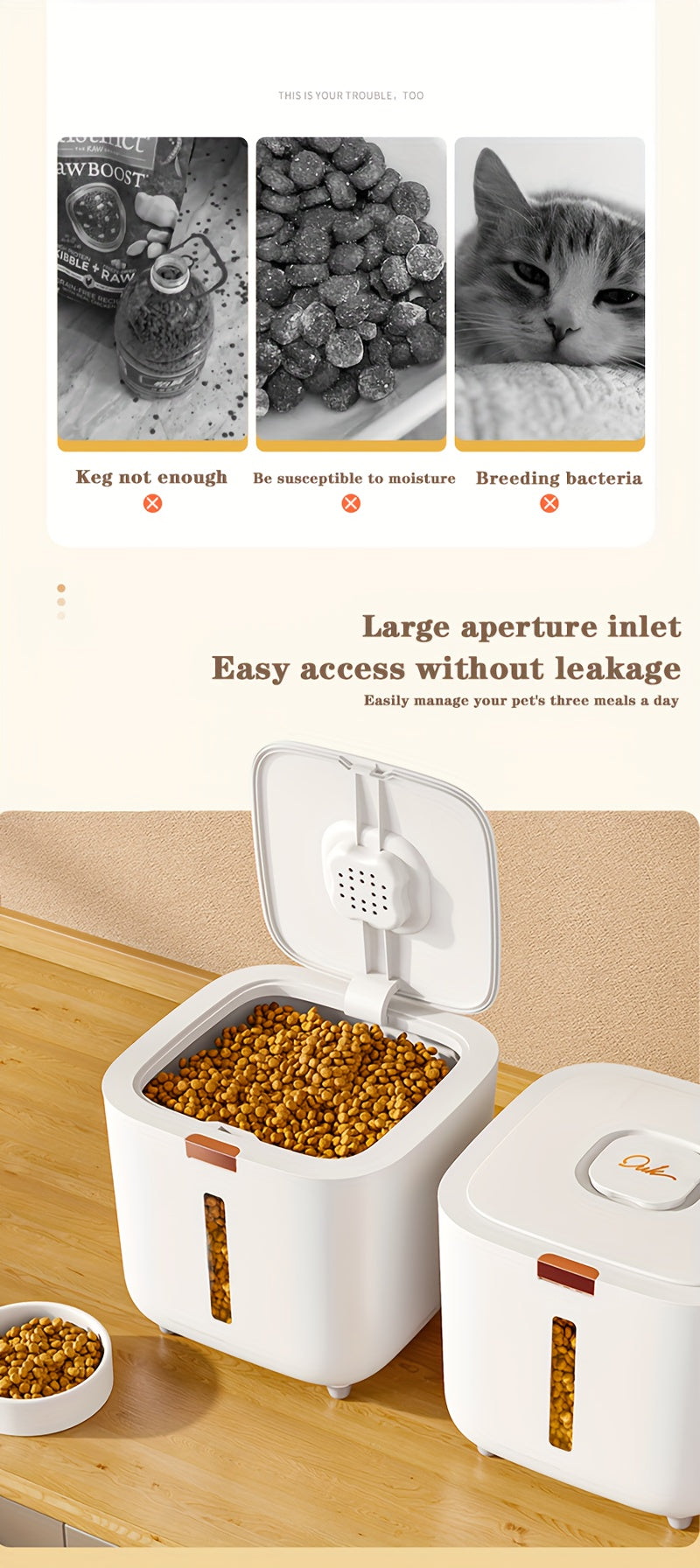 Conteneur Hermétique de Rangement pour Croquettes – Seau de Stockage Anti-Humidité & Anti-Insectes avec Support Antidérapant