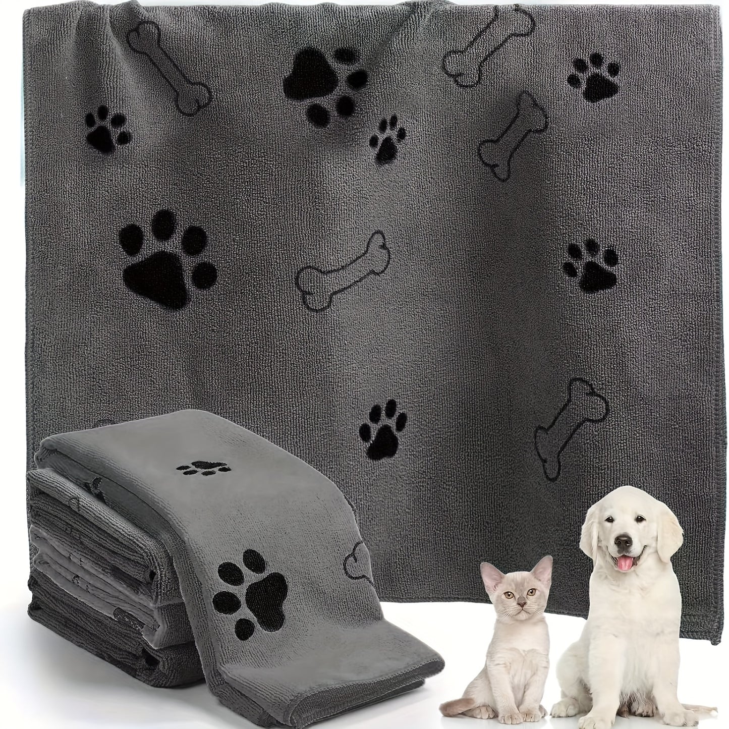 Serviette pour Chien et Chat – Serviette de Bain Absorbante en Microfibre – Séchage Rapide – Idéale pour Chiens Moyens, Chiots et Chats – Produit de Toilette pour Animaux