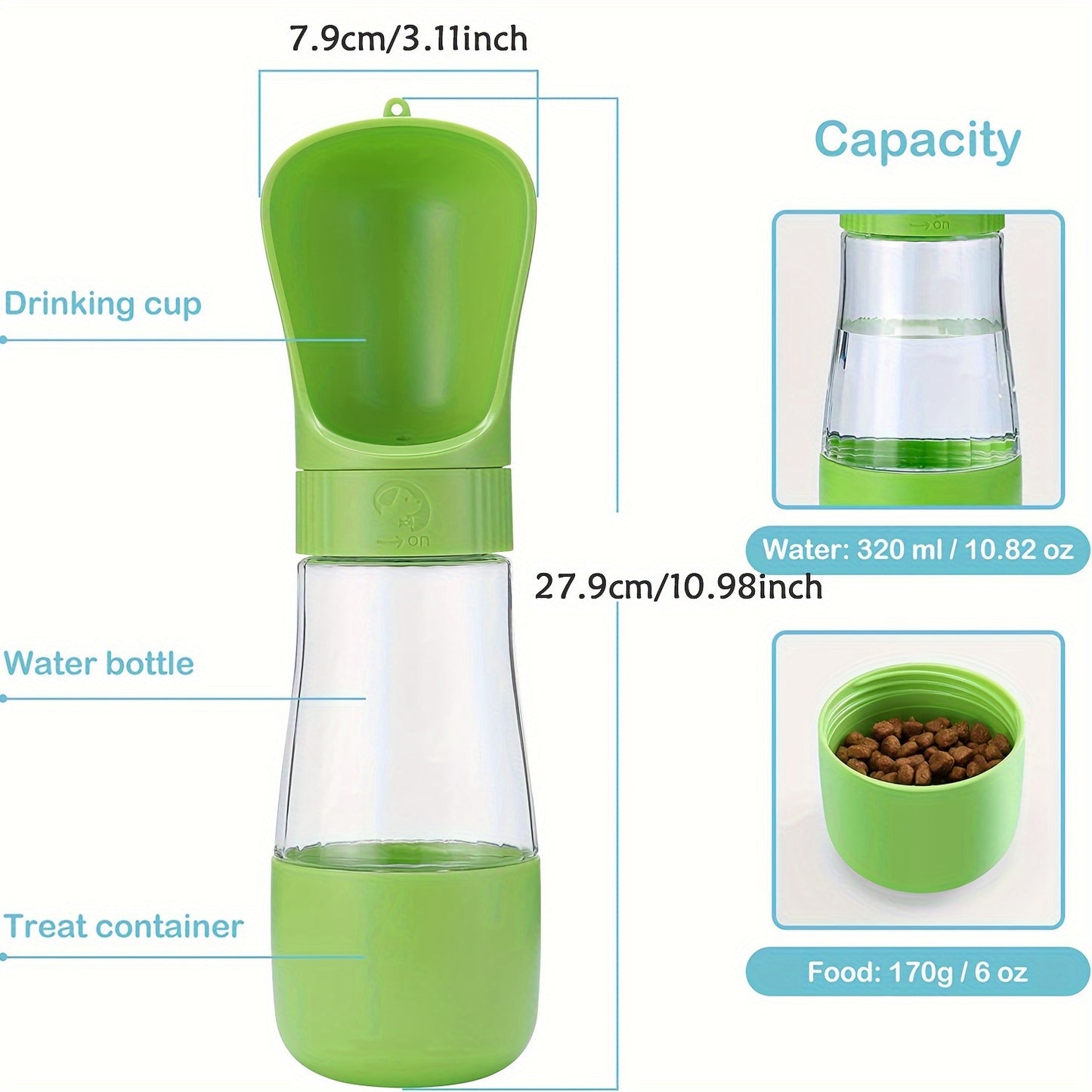Gourde de Voyage 2-en-1 pour Chien et Chat – Distributeur d’Eau + Compartiment à Nourriture Intégré