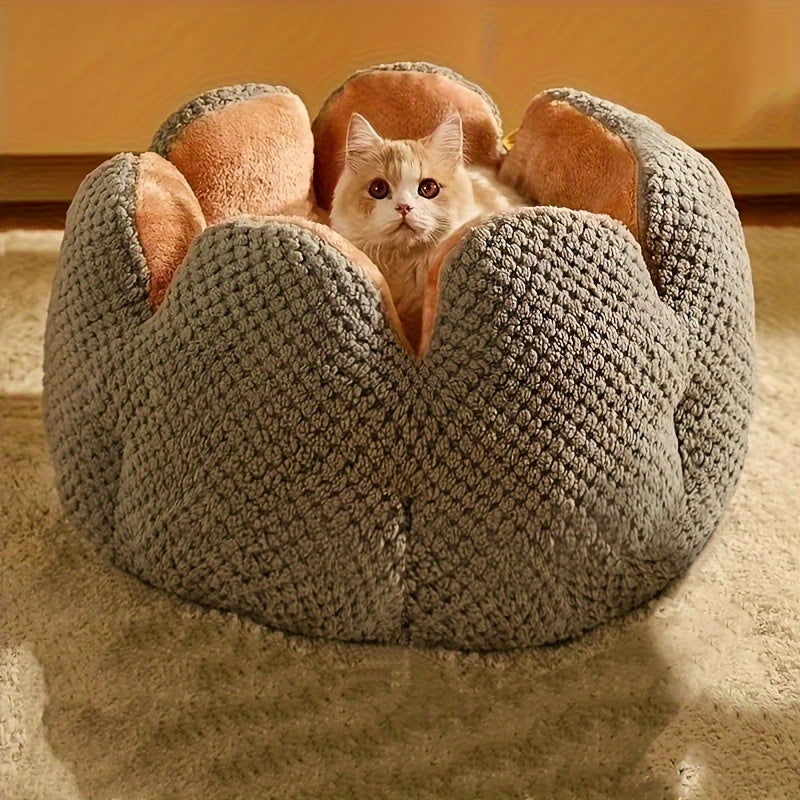 Coussin Douillet en Forme de Fleur pour Chat ou Chiot – Panier Rond en Peluche, Moelleux et Chaleureux pour l’Hiver