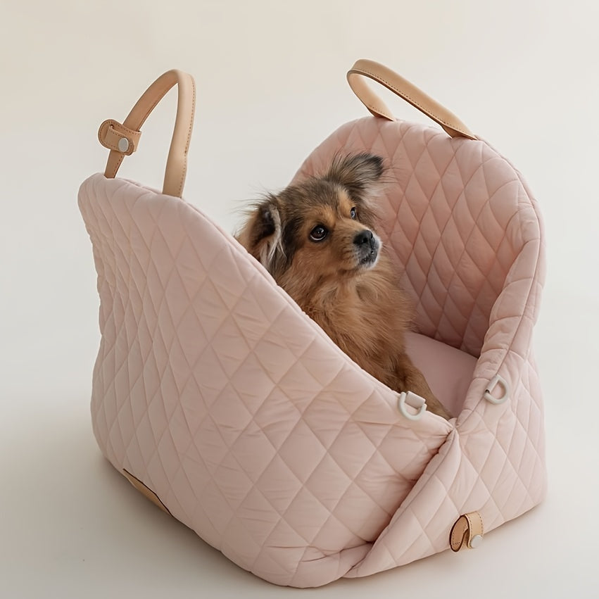 Siège Auto Matelassé pour Animaux – Coloris Gris Clair – Transporteur Sécurisé en Polyester Résistant avec Laisse Intégrée, Sangles de Sécurité et Appui-Tête Ajustable – Pour Chiens et Chats