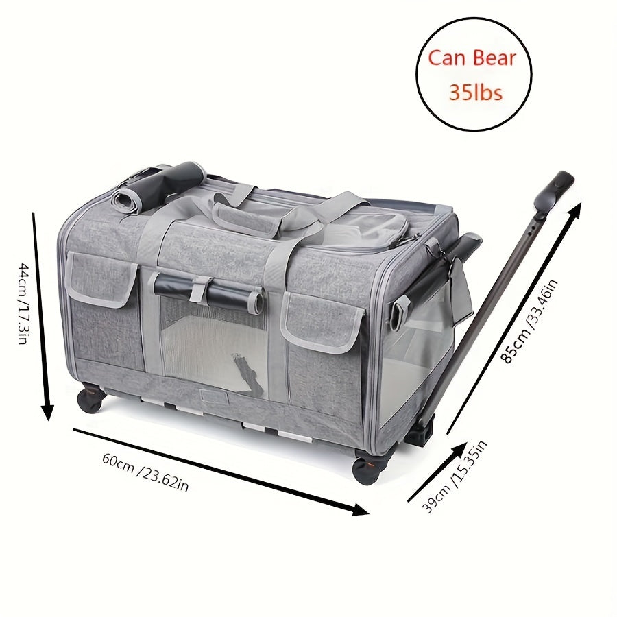 Chariot de Transport pour Animaux – Très Grand Format – Sac de Voyage Pliable pour Chien et Chat – Structure Amovible avec Roues – Cage Trolley Portable