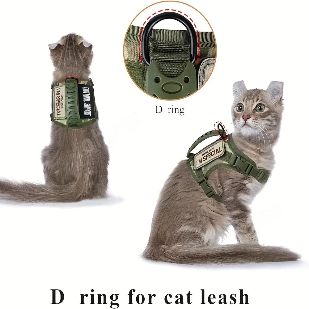 Harnais Tactique Antifugue pour Chat – 1 Pièce – Gilet de Marche Sécurisé et Confortable – Harnais Réglable en Maille Douce avec Poignée de Contrôle – Antitraction