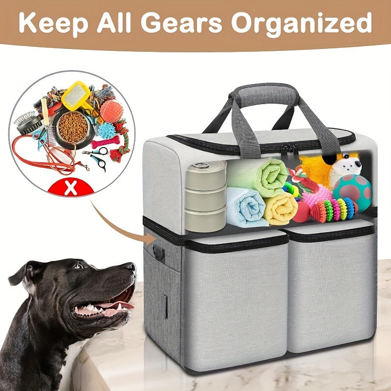 Sac de Voyage à Double Compartiment pour Chien – Avec 2 Contenants de Nourriture XL, 2 Gamelles Pliables, Sac Organisateur Multifonction pour Accessoires Canins – Idéal pour les Week-ends, Road Trips et Camping