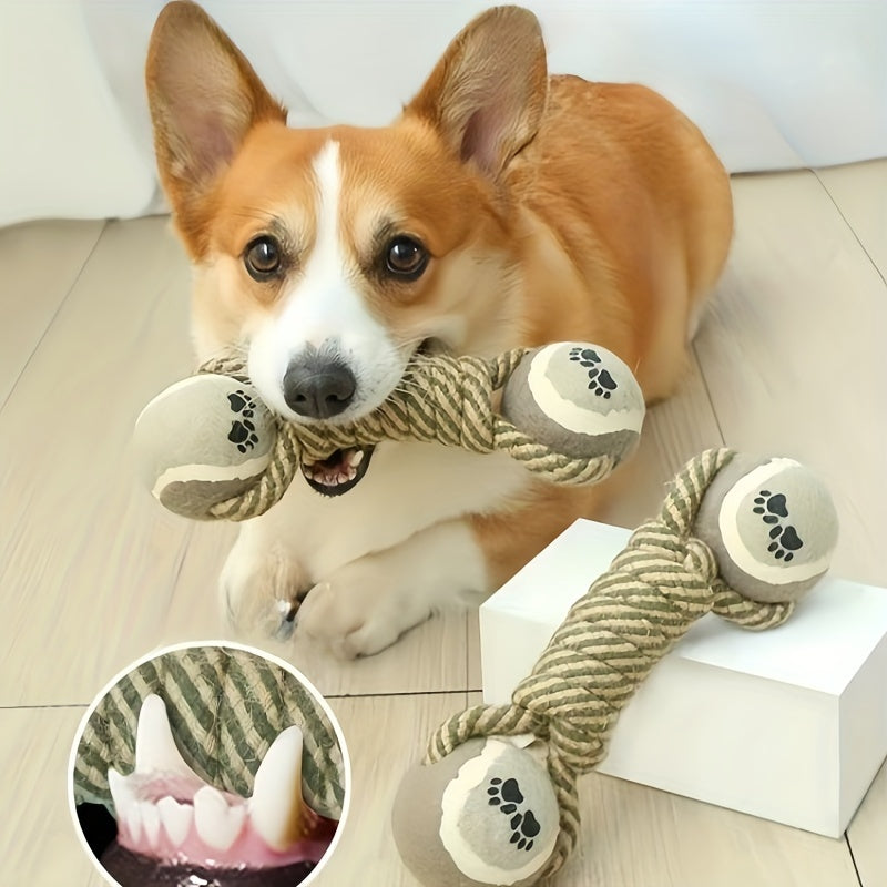 Jouet à Mâcher avec Corde Tressée & Balle – Nettoyage des Dents pour Chiens et Chats