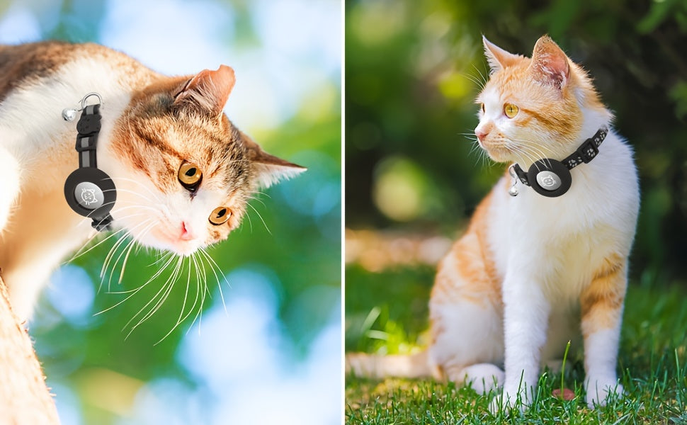 Lot de 2 Colliers pour Chat avec Support AirTag – Collier Sécurité Réfléchissant avec Clochette – Boucle Anti-étranglement – Réglable 17,8 à 30,5 cm – Pour Chats Femelles et Mâles
