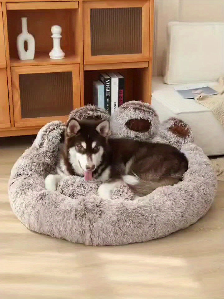 Lit pour Chien en Forme de Patte d’Ours – Nid Douillet en Peluche Longue, Coussin Ultra Moelleux pour le Sommeil et la Sieste des Chiens et Chats