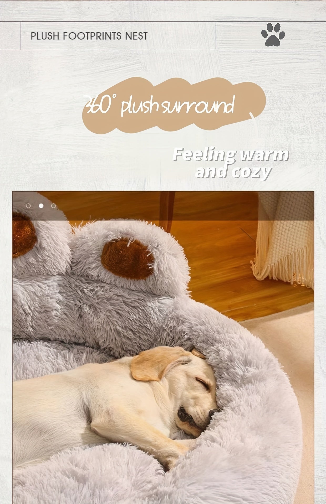 Lit pour Chien en Forme de Patte d’Ours – Nid Douillet en Peluche Longue, Coussin Ultra Moelleux pour le Sommeil et la Sieste des Chiens et Chats