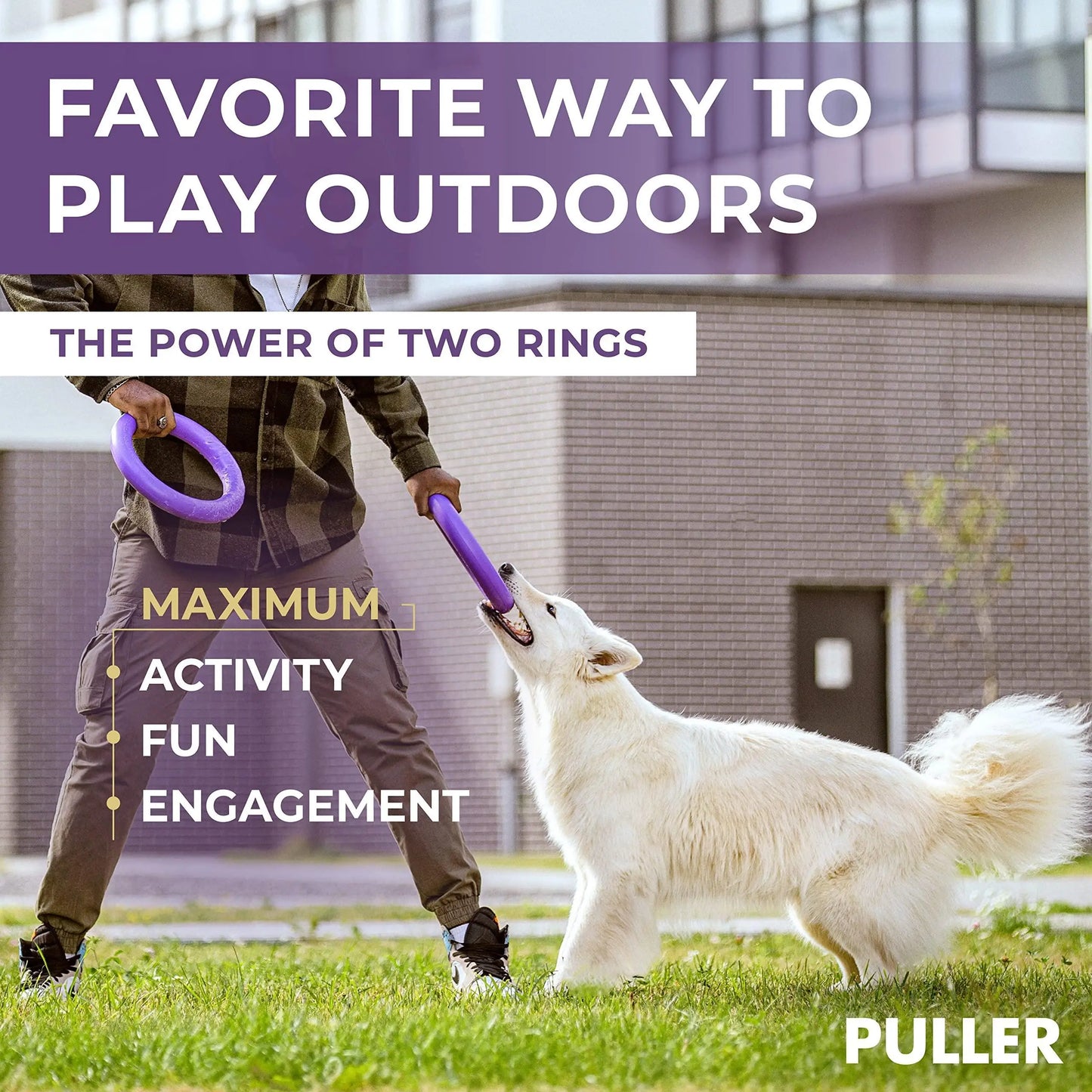 Anneaux de Jeu UD_Puller pour Chien – Jouet de Lancer et de Traction Extérieur pour Chiens Petits, Moyens et Grands – Balle Souple et Frisbee Flexible Inclus