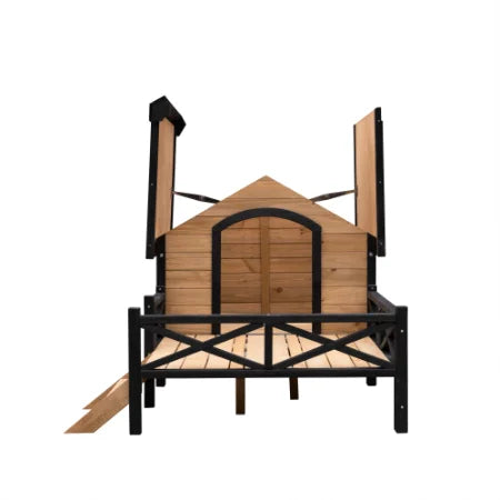 Niche en Bois pour Chien Grand Format avec Terrasse – Design Moderne FCJ, Mobilier d’Extérieur Élégant pour Animaux, Motif Uni