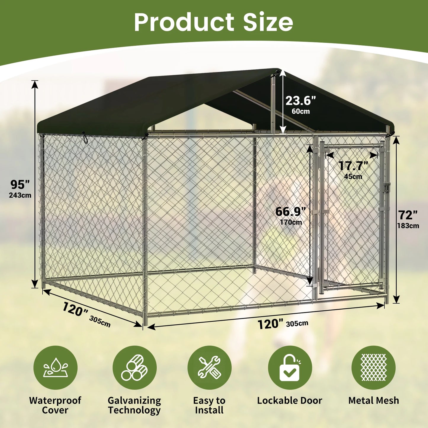 Grand Chenil Extérieur Renforcé 3x3 m – Structure Métallique avec Toit en Acier Galvanisé et Clôture en Mailles Soudées – Enclos pour Chien Résistant pour Jardin