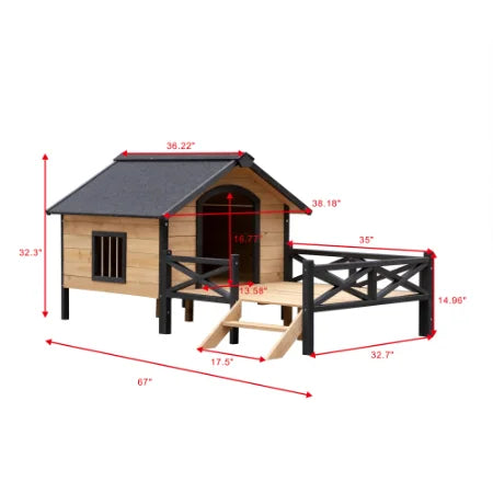 Niche en Bois pour Chien Grand Format avec Terrasse – Design Moderne FCJ, Mobilier d’Extérieur Élégant pour Animaux, Motif Uni