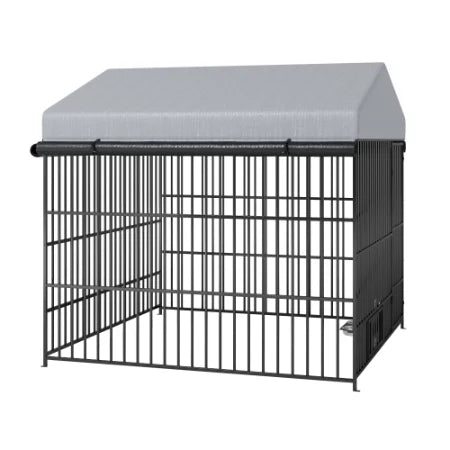 Grand Chenil Extérieur pour Chien – 2 x 2 x 1,95 m – Enclos Métallique avec Toit de Protection – Abri Spacieux pour Chien avec Parc de Détente – Marque FCJ