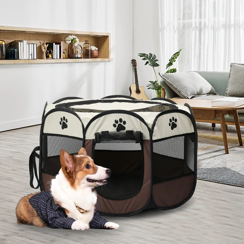 Parc Portable Octogonal pour Chiens – Tente Pliable pour Animaux, Maison Extérieure et Cage de Jeu pour Chiots, Chiens et Petits Animaux