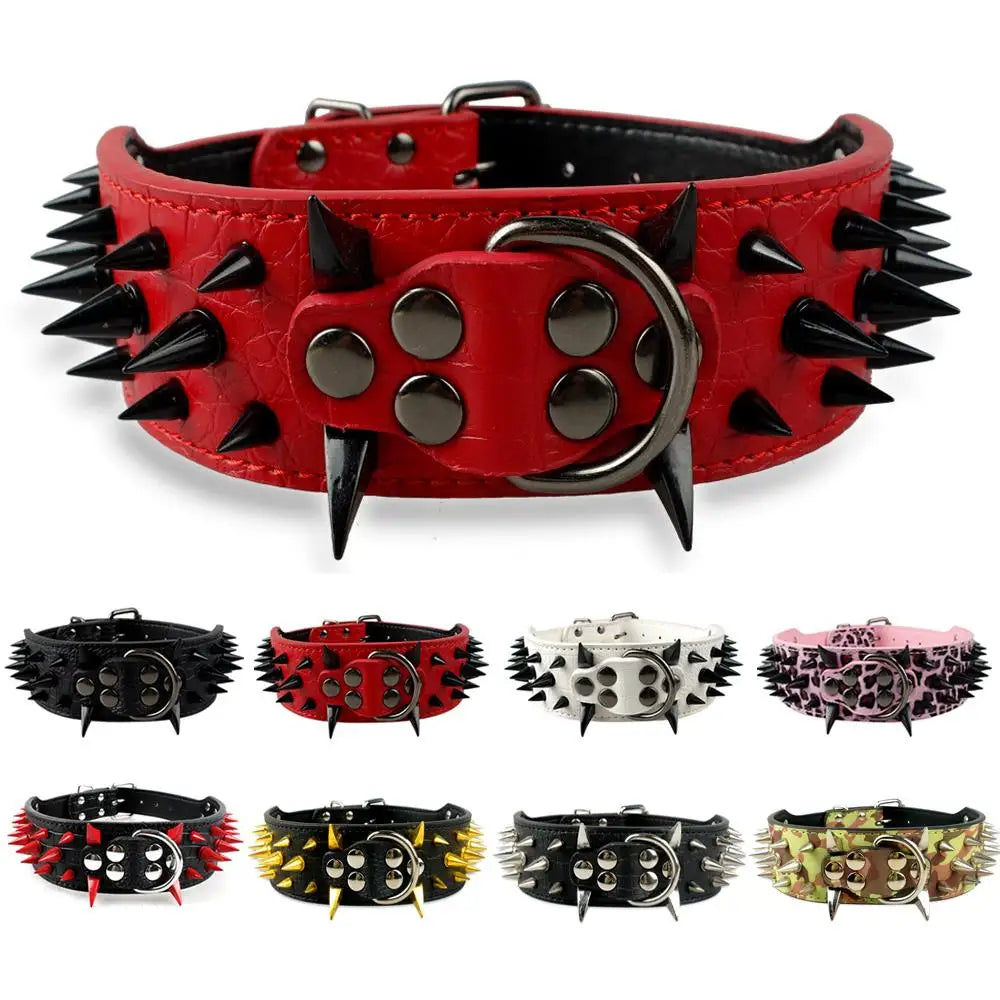 Collier pour Chien Large 5 cm – Cuir Clouté avec Pics Métalliques – Collier Ajustable pour Pitbull, Bulldog, Boxer et Grands Chiens – Tailles S à XL