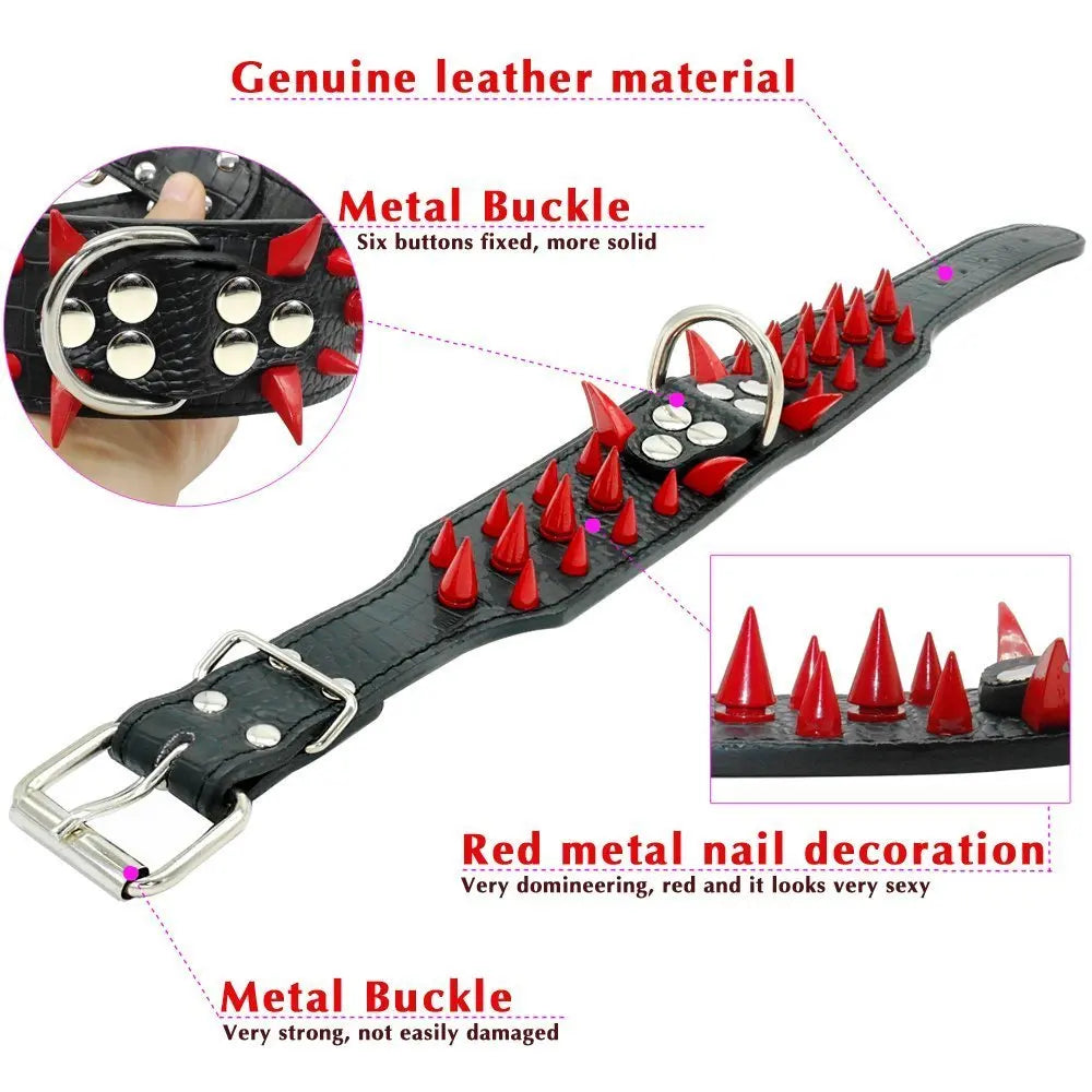 Collier pour Chien Large 5 cm – Cuir Clouté avec Pics Métalliques – Collier Ajustable pour Pitbull, Bulldog, Boxer et Grands Chiens – Tailles S à XL