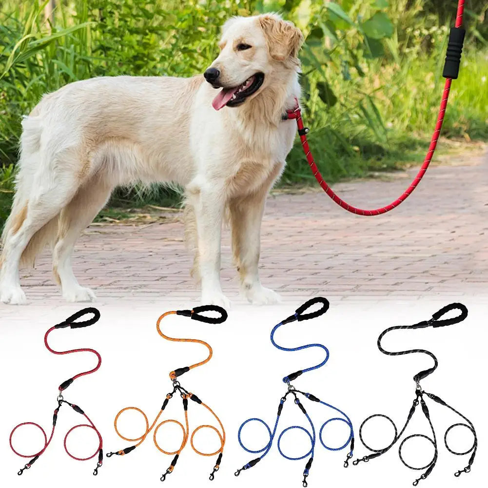 Laisse Réfléchissante Double pour Chiens – Laisse Anti-Morsure avec Poignée Rembourrée pour la Marche de Deux à Quatre Chiens