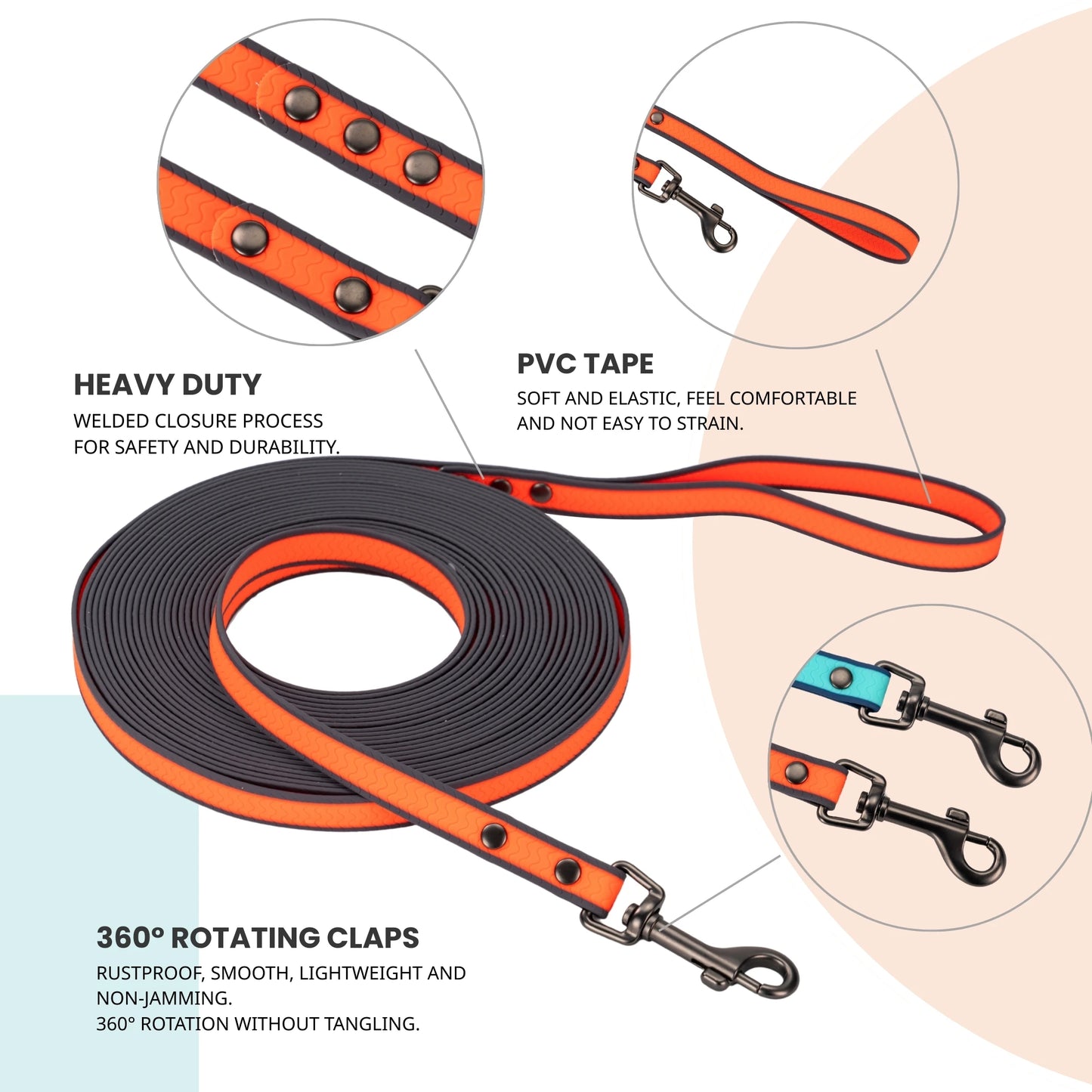 Laisse Longue pour Chien – Laisse en Corde Ultra-Robuste avec Mousqueton Pivotant Verrouillable, Idéale pour le Dressage et la Marche de Chiens Moyens à Grands