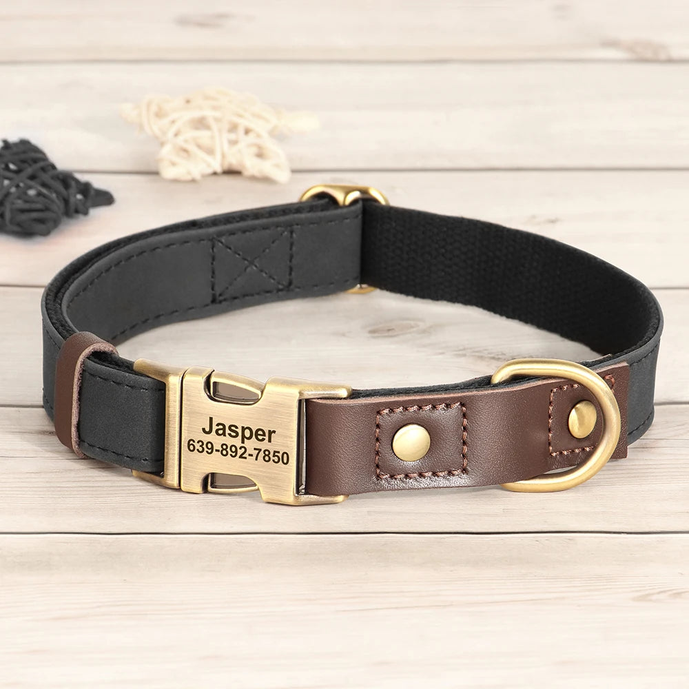 Collier pour Chien en Cuir PU Personnalisé – Collier Gravé avec Boucle Réglable et Plaque d’Identification, Durable pour Chiens Petits, Moyens et Grands (Pug, Bulldog, etc.)