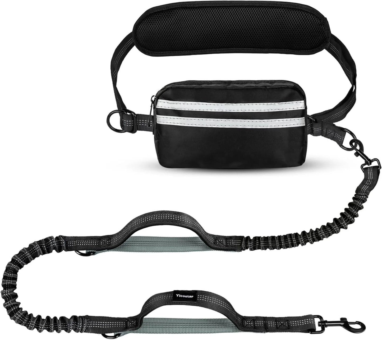 Laisse Mains Libres avec Poche de Rangement – Laisse Double Rétractable pour Deux Chiens avec Amortisseur Élastique et Doubles Poignées Rembourrées, Compatible avec Harnais