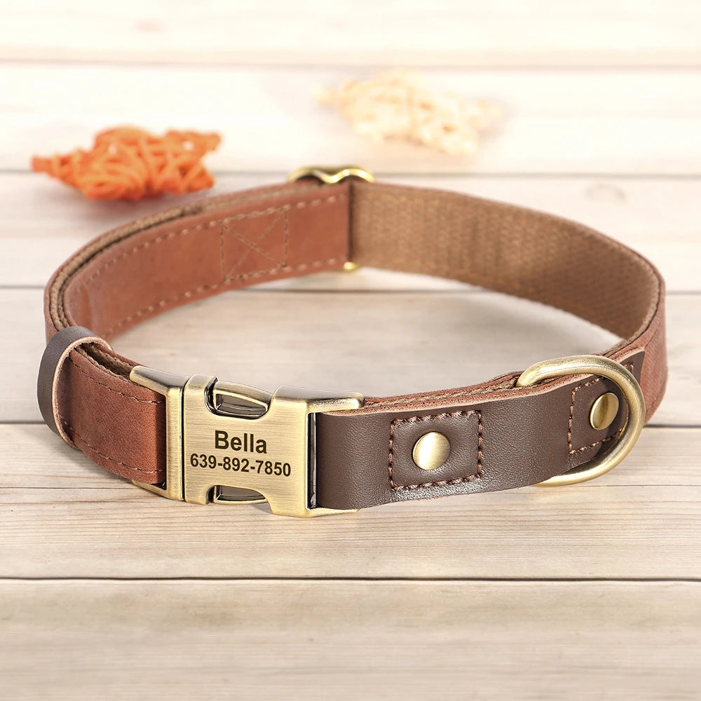 Collier pour Chien en Cuir PU Personnalisé – Collier Gravé avec Boucle Réglable et Plaque d’Identification, Durable pour Chiens Petits, Moyens et Grands (Pug, Bulldog, etc.)