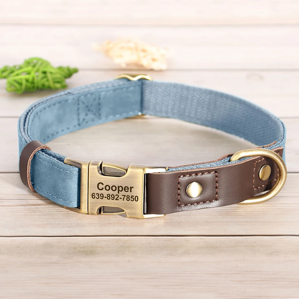 Collier pour Chien en Cuir PU Personnalisé – Collier Gravé avec Boucle Réglable et Plaque d’Identification, Durable pour Chiens Petits, Moyens et Grands (Pug, Bulldog, etc.)