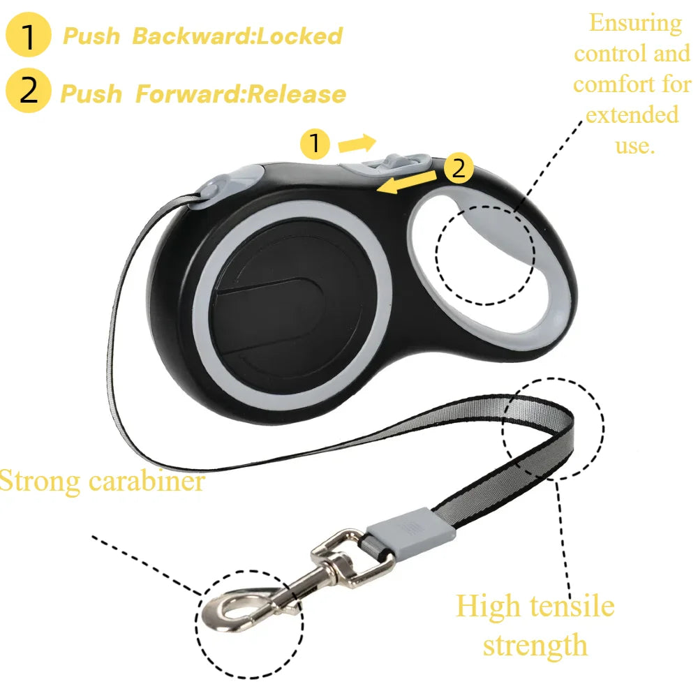 Laisse Rétractable 8M/5M pour Chien de Grande Taille – Laisse Automatique Extensible Robuste pour la Marche, la Course et la Randonnée