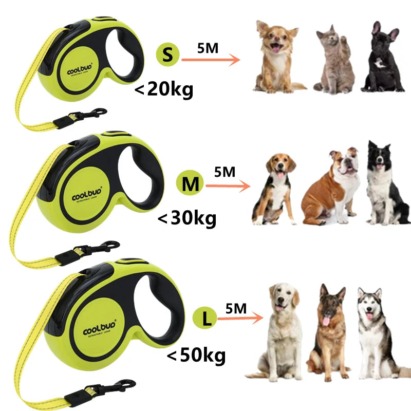 Laisse Rétractable de Luxe 5M pour Chien – Laisse Automatique Extensible pour Chiens de Grande, Moyenne et Petite Taille, Chats et Chiots