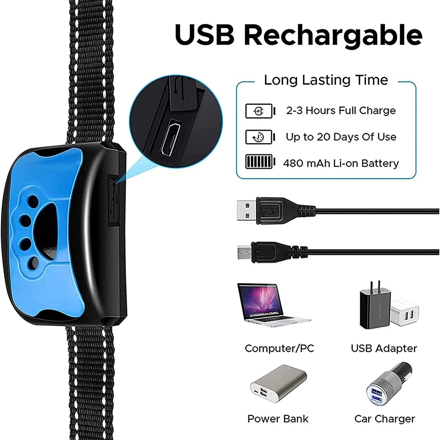 Collier Anti-Aboiement pour Chien – Ultrasons & Vibration, Recharge USB, Dressage Électrique Doux