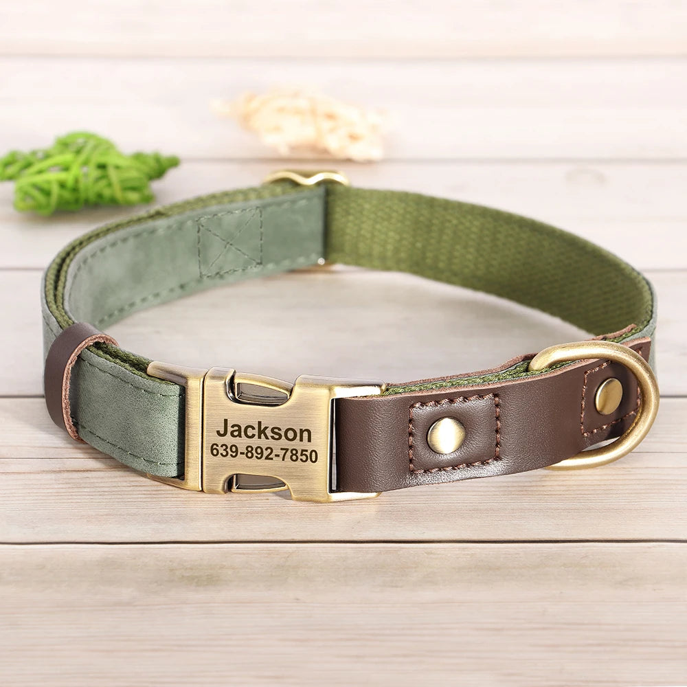 Collier pour Chien en Cuir PU Personnalisé – Collier Gravé avec Boucle Réglable et Plaque d’Identification, Durable pour Chiens Petits, Moyens et Grands (Pug, Bulldog, etc.)